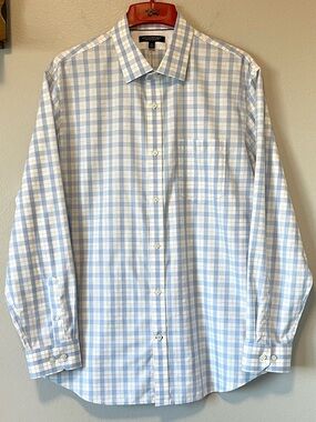 Banana Republic Classic Fit Shirt - Non Iron Gold & Blue Plaid - Size XL